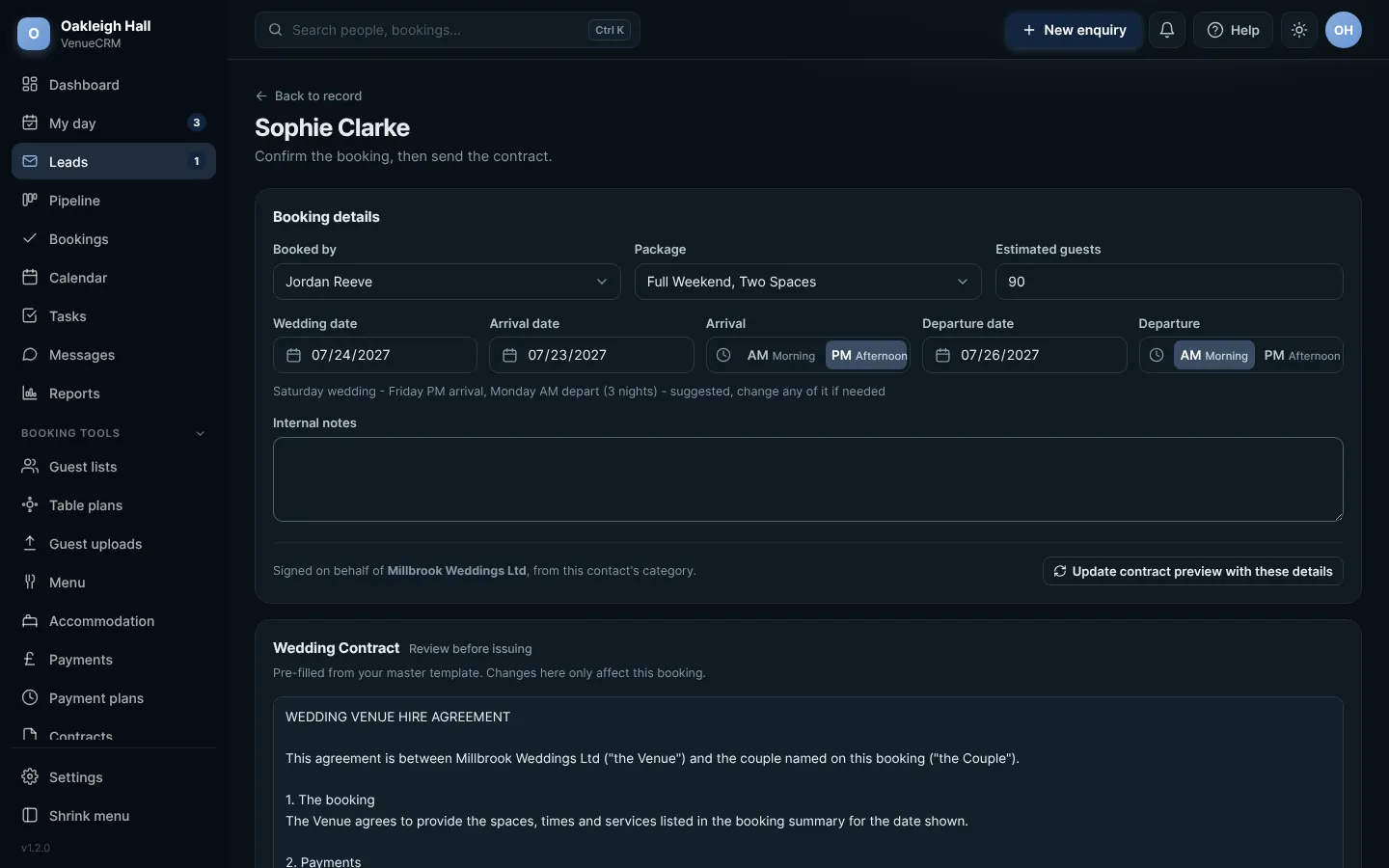 Converting an enquiry into a booking