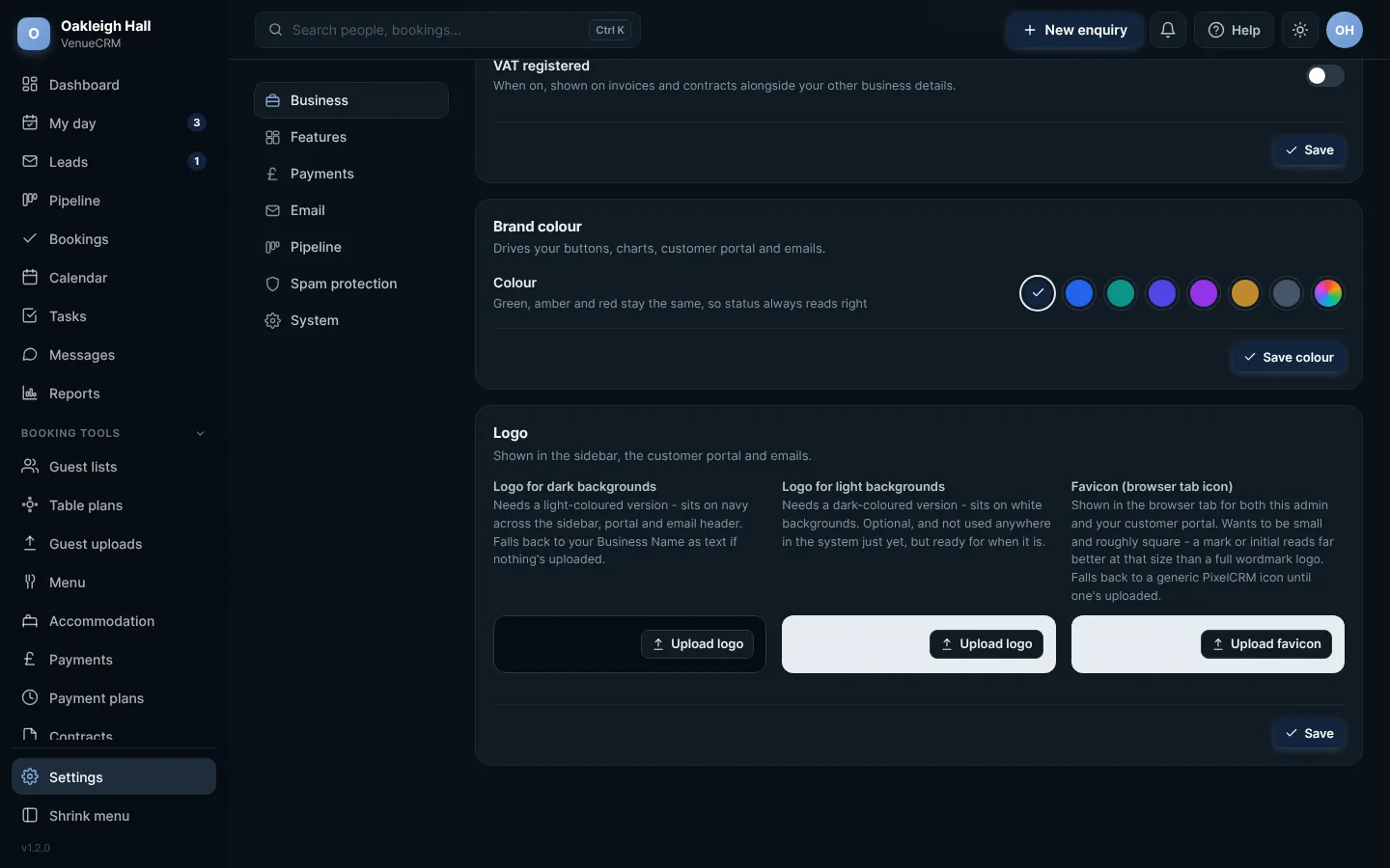 Settings: Brand colour and Logo